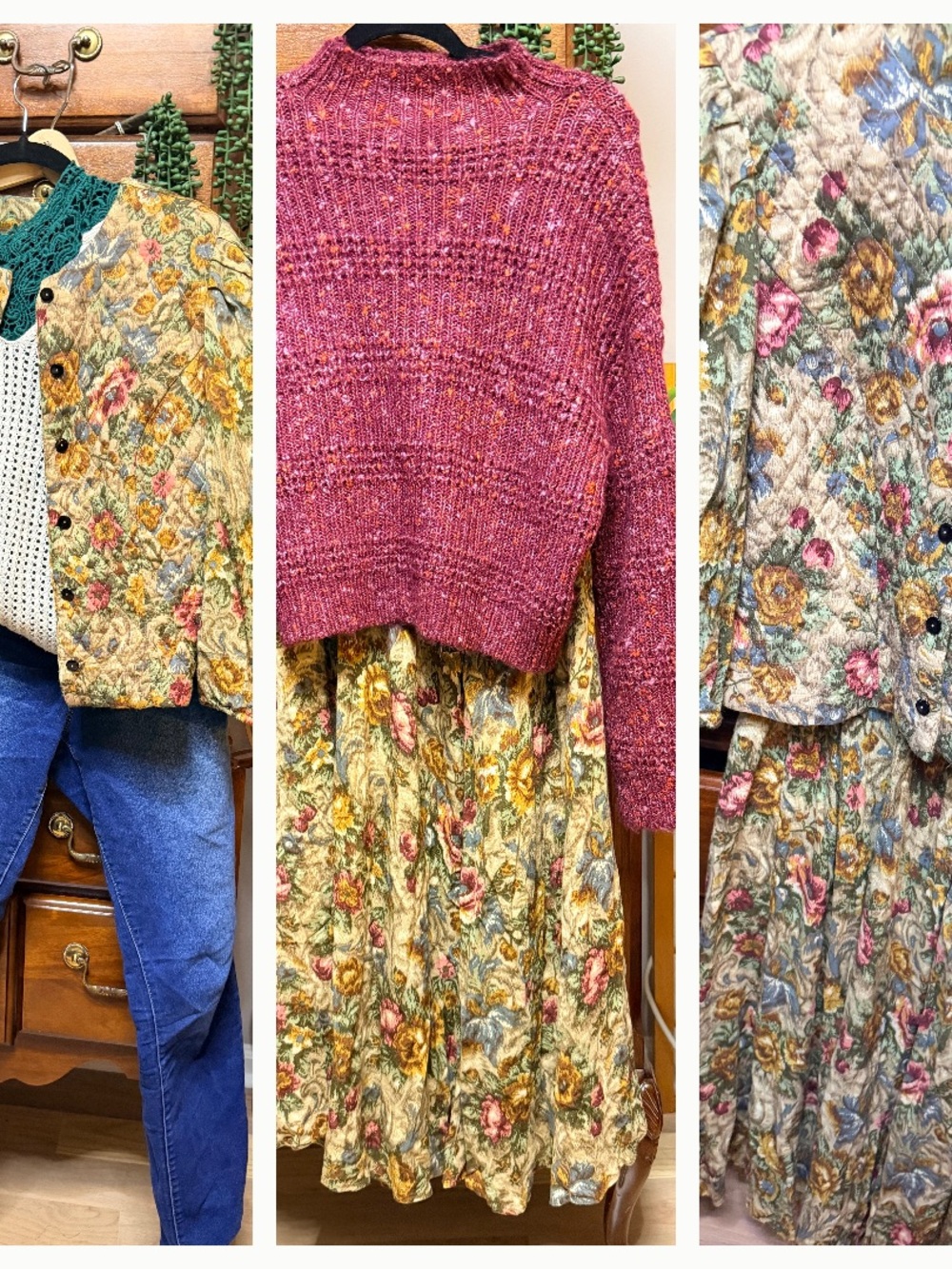 ✨ VTG 80s/90s David Mitchell Quilted Floral Tapestry Skirt Set 2-PC ✨